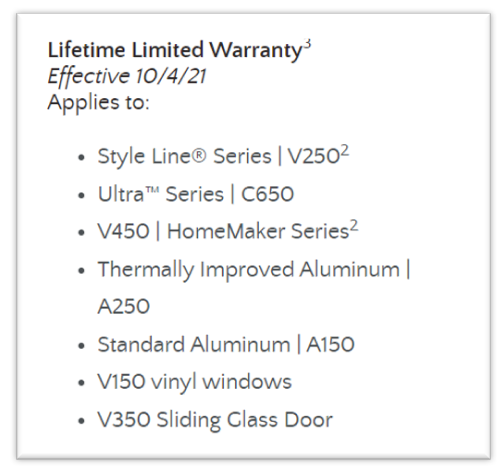 Milgard Warranty - Limited Lifetime